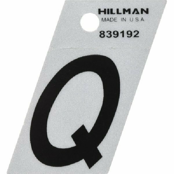 Hillman Angle-Cut Letter, Character: Q, 1-1/2 in H Character, Black Character, Silver Background, Mylar 839192